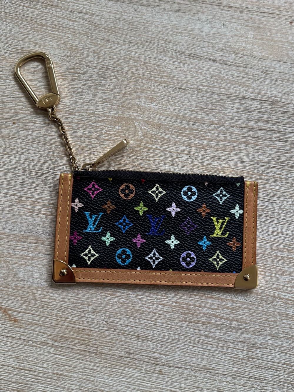 Louis Vuitton Monogram LV Logo Murakami Black Multicolor Key Card Pouch Cles